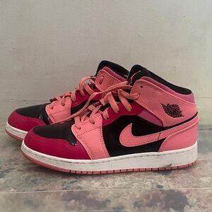 Used Nike Air Jordan Black and Pink Size Youth 6.5 High-Top Sneakers